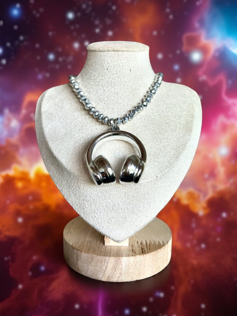 One-of-a-Kind Silver Headphones Necklace/Fashion Electronics Futuristic Jewelry